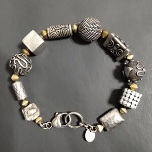 Sterling Silver Embossed Bali Beaded Bracelet 8" Textured Signed